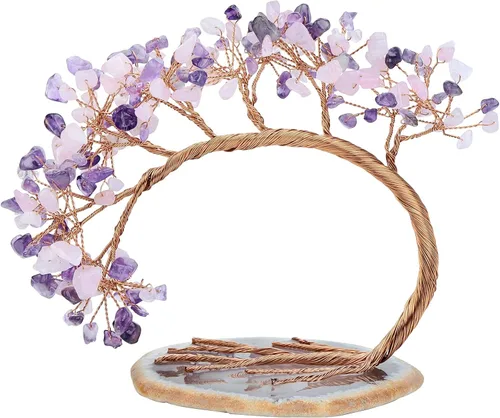 Miniatura 8 de SUNYIK Árbol de dinero de aguamarina curativa, árbol bonsái de cristal Fengnshui hecho a mano con base de ágata para suerte de riqueza, decoración
