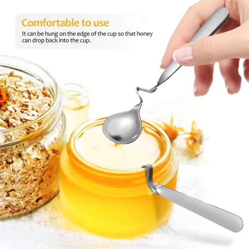Miniatura 7 de OSALADI 2 cucharas de miel de acero inoxidable con mango curvado de 5.82 pulgadas, cucharaditas multifuncionales para miel, café, leche, mezcla
