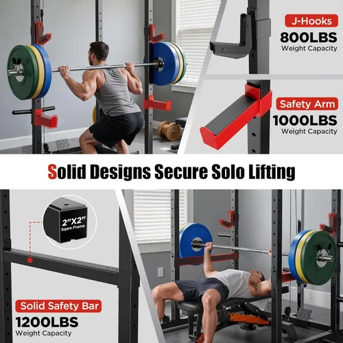 Miniatura 3 de Sportsroyals Jaula de Potencia, Rack de Potencia Multifuncional de 1600 libras con Sistema de Cruce de Cable Ajustable y Más Accesorios de Rojo