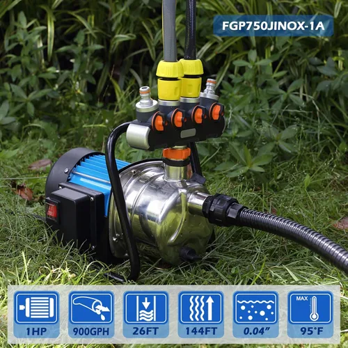 Miniatura 3 de FLUENTPOWER 1HP Bomba de transferencia de jardín portátil, bomba eléctrica de refuerzo de rociadores de 900 GPH, bomba de chorro de pozo poco