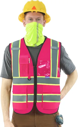 Miniatura 9 de AYKRM 11 color alta visibilidad reflectante chaleco de seguridad para mujeres hombres bolsillo cremallera ANSI/ISEA estándar Rojo