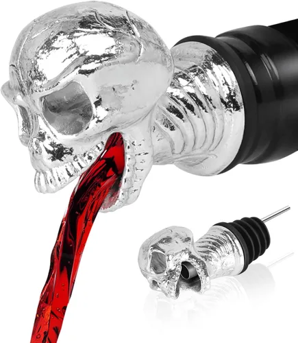 Boquilla vertedora aireadora de vino con forma de calavera, decantador de botella de licor de aceite de oliva, regalos creativos plateados para