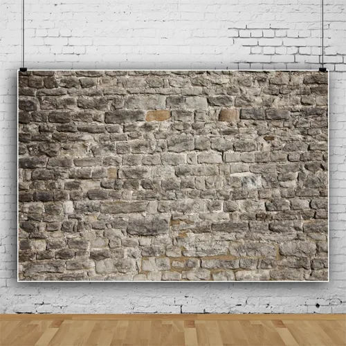 Miniatura 2 de Laeacco Telón de fondo de pared de ladrillo de poliéster de 5 x 3 pies, diseño vintage de ladrillo de piedra gris, ladrillo rústico, recién nacido