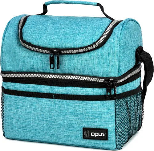 Miniatura 12 de OPUX Lonchera para mujeres, bolsa de almuerzo grande aislada para adultos, trabajo, doble cubierta, lonchera para preparar comidas, compartimento