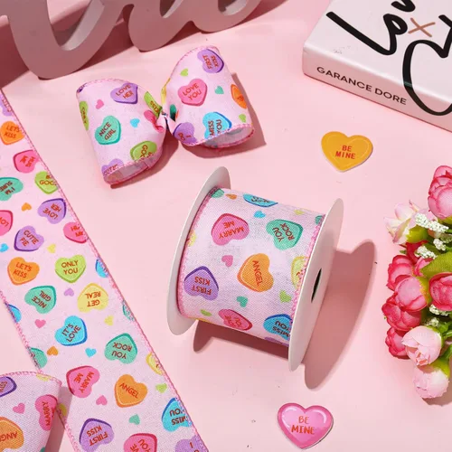 Miniatura 5 de JarThenaAMCS Cinta con Borde de Alambre para el Día de San Valentín Cinta de Corazón de Conversación Cinta con Alambre de Corazón de Dulce Cinta