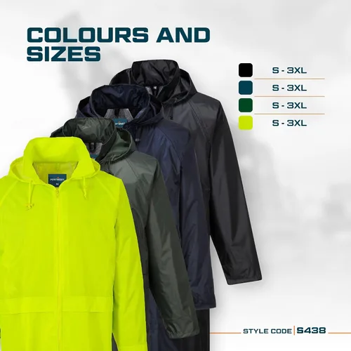 Miniatura 4 de Portwest S438 - Chubasquero largo para hombre, ligero, impermeable, clásico