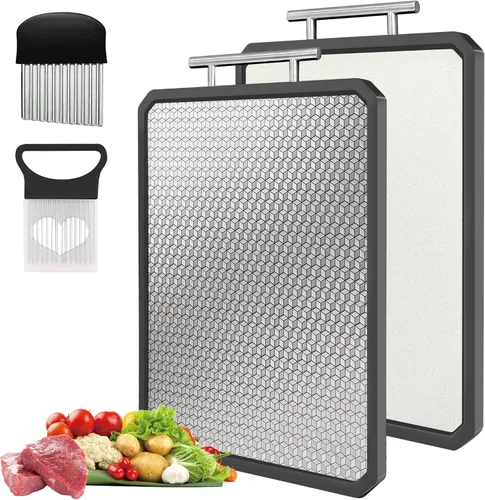 Tabla de cortar de doble cara de acero inoxidable, tabla de cortar grande no tóxica con pajita de trigo para cocina, resistente a los arañazos, apta