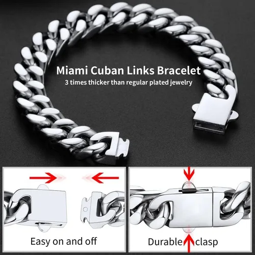 Miniatura 4 de ChainsHouse Pulsera de eslabones cubanos de acero inoxidable para hombre, 0.197in0.276in0.354in0.472in de ancho, 7.5"8.3"9" de largo, negro18K