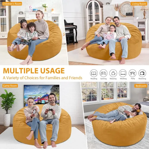 Miniatura 320 de Puf de 5 pies, puf grande con relleno de espuma viscoelástica, sofá puff esponjoso con funda de terciopelo holandés, puf redondo para sala de estar