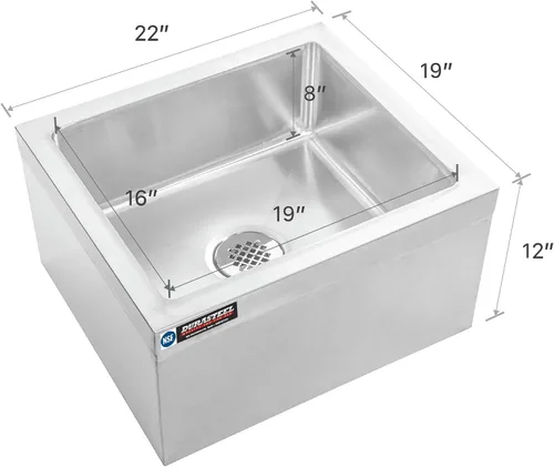 Miniatura 5 de DuraSteel 19x22x12 Fregadero de piso comercial para trapeador - Fregadero de servicio de habitación utilitaria de acero inoxidable 304 certificado