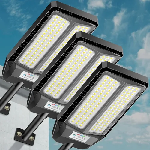 Miniatura 10 de VOOJOY Luces solares de calle de 5000 W para exteriores, luz solar de 7000 K para exteriores, luz de calle LED del atardecer al amanecer, lámpara
