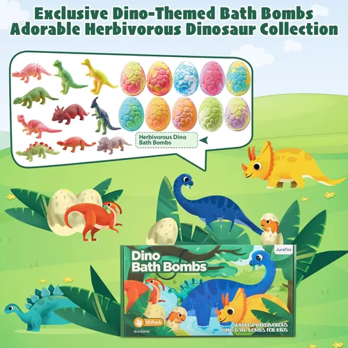 Miniatura 2 de Bombas de baño de dinosaurio para niños con sorpresa en el interior, paquete de 10 huevos de dinosaurio naturales con juguetes exclusivos de Huevos