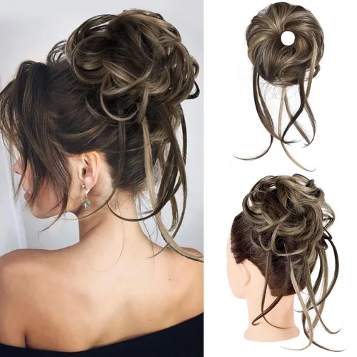 Miniatura 31 de HOOJIH Pieza de cabello estilo moño desordenado - Extensiones de cabello superlargas estilo moño rizado, envoltura de cabello ondulado, accesorio