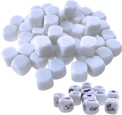 Juego de dados blancos en blanco de 0.631 pulgadas (0.630 in), cubos de dados redondeados de acrílico para juegos, fiestas, diversión, calcomanías