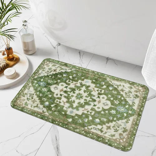 Miniatura 26 de Uphome Alfombra de baño vintage, azul, bohemio, antideslizante, oriental, suave, lavable a máquina, lindas alfombras de baño tribales florales