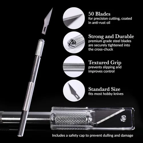 Miniatura 3 de WA Portman Hobby - Juego de 2 cuchillos de precisión para manualidades con 50 cuchillas de acero SK5#11 Exacto, cortador de calcomanías artísticas