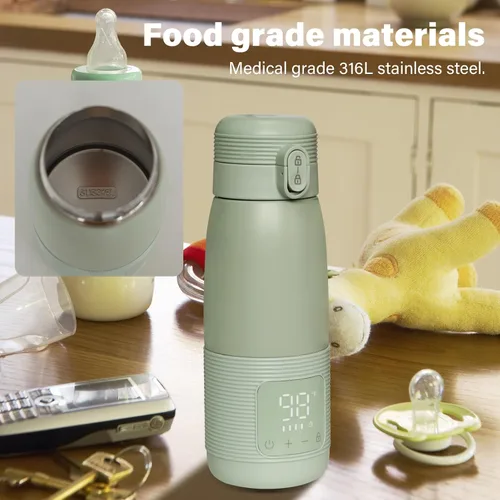 Miniatura 8 de Calentador de botellas portátil para viajes, calefacción de 5 minutos para leche materna, fórmula y agua, gran capacidad de 12 onzas, batería