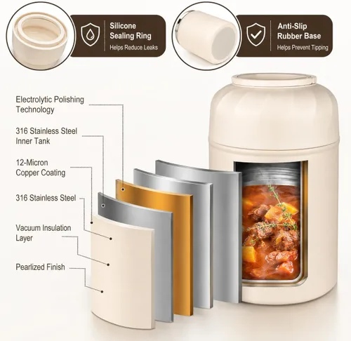 Miniatura 5 de Termo para alimentos y bebidas calientes, lonchera térmica, contenedor de alimentos aislado al vacío de 17 onzas con cuchara y bolsa con cordón