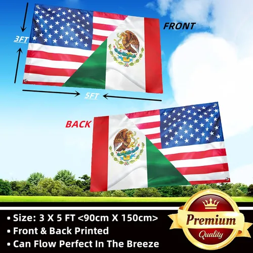 Miniatura 4 de Bandera de la amistad de México, Estados Unidos, banderas amigables de 3 x 5 pies, banderas de jardín y banderas de jardín de 12 x 18 pulgadas