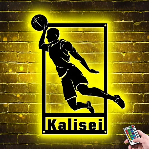 Miniatura 11 de Letrero de metal personalizado para jugador de baloncesto con luz LED, nombre y número personalizados, arte de pared de baloncesto, decoración