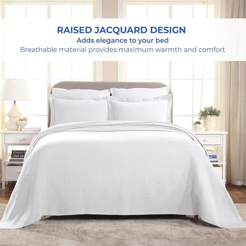 Miniatura 6 de Superior Juego de colcha de algodón Fleur De Lis, mantas cálidas, ropa de cama para todas las estaciones, decoración de dormitorio, colcha Blanco 03