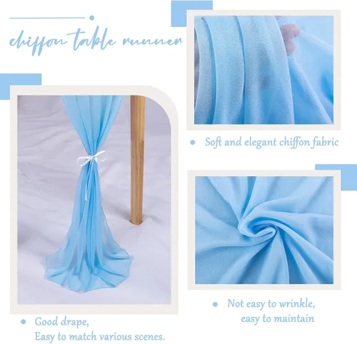 Miniatura 5 de Camino de mesa de gasa azul bebé de 30 x 120 pulgadas, camino de mesa boho de gasa de 10 pies para decoración de boda, camino de mesa rústico de 120