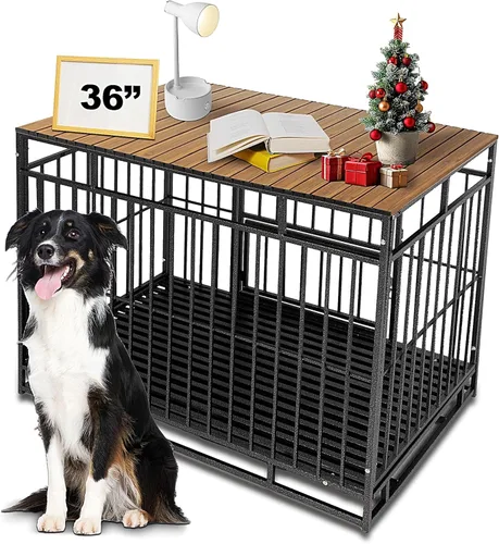 Miniatura 8 de Decoración de jaula de perro de metal con imanes para jaula de 36 pulgadas, decoración de jaula de aluminio plegable para perros, mesa decorativa