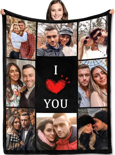 Miniatura 11 de Yofair - Manta personalizada con imagen y texto "I Love You" para aniversario, regalos, boda, mujeres, hombres, pareja, novio, novia, esposa y esposo