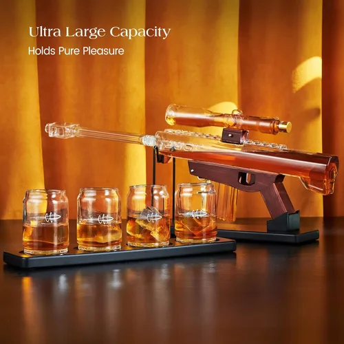 Miniatura 2 de Kollea Regalos para Hombres Papá, Juegos de Decantadores de Whisky, Juego de Decantador de Pistola con 4 Vasos de Bala y Telescopio de Mira, Regalo