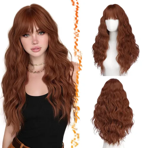 Miniatura 47 de BARSDAR Peluca rubia corta ondulada con flequillo, pelucas cortas onduladas de 14 pulgadas para mujer, pelucas sintéticas suaves hasta el hombro