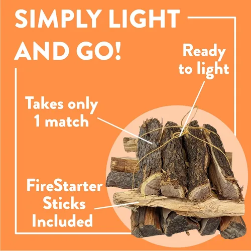 Miniatura 3 de Billy Buckskin 1 Click Fire - Paquete de leña de 19 libras – Enebro, piñón y mezquite y palitos de astillas resinosas - Troncos de leña partida