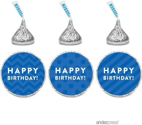Miniatura 10 de Andaz Press Trío de etiquetas de gotas de chocolate, feliz cumpleaños, lunares, cheurón, rayas, aguamarina, paquete de 216, se adapta a recuerdos