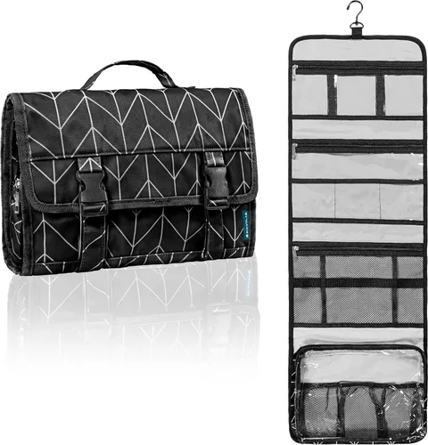 Miniatura 8 de PAVILIA Neceser colgante de viaje para mujeres y hombres, kit de bolsa de maquillaje de gran capacidad, estuche organizador de almacenamiento