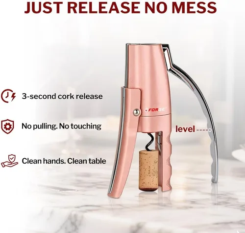 Miniatura 5 de Forge - Sacacorchos de palanca vertical compacto de calidad con cortacápsulas. 3 segundos para abrir una botella de vino. Rosa. Rosado