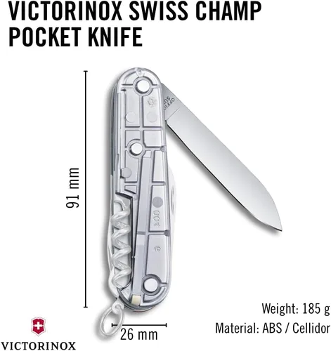 Miniatura 3 de Victorinox Swiss Champ - Cuchillo suizo del ejército, 33 funciones, navaja de bolsillo de fabricación suiza con hoja grande, destornillador, cincel