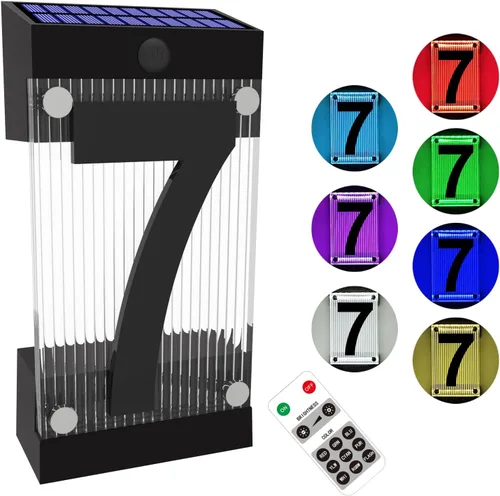 Miniatura 13 de Números solares de casa para exteriores, número acrílico 3D, control remoto de luz colorida, letrero de dirección solar, números de dirección
