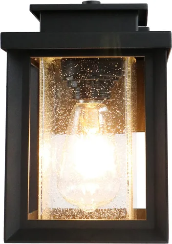Miniatura 5 de MONKFISH Lámpara de pared moderna para exteriores, impermeable, color negro, con pantalla de cristal de burbujas, resistente a la intemperie