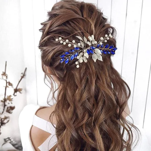 Miniatura 2 de Peine para el cabello de novia de boda, perlas de diamantes de imitación, hojas plateadas, accesorios para mujeres y niñas, fiesta de regreso a casa