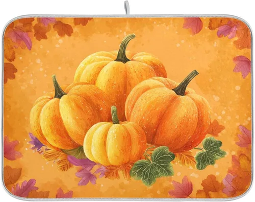 Miniatura 14 de Tapete de secado de platos de 16 x 18 pulgadas para encimera de cocina, hojas de arce y hojas de arce, tapete de microfibra reversible para secar