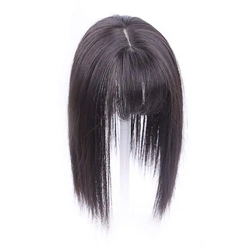 RemeeHi - Peluca sintética de aspecto natural para cabello fino, con clip y flecos 3D, 14 pulgadas, color negro y marrón Negro Marrón