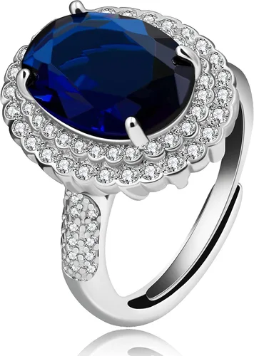 Uloveido Anillos de cristal ajustables chapados en platino, anillo de circonita cúbica ovalada grande, anillos de vástago dividido solitario,