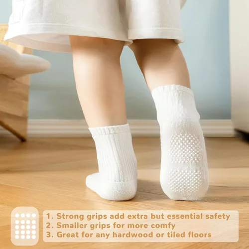 Miniatura 3 de Calcetines antideslizantes para niños pequeños con sujeción, calcetines de algodón sin costuras y lindos para bebés, niños y niñas, 9 pares