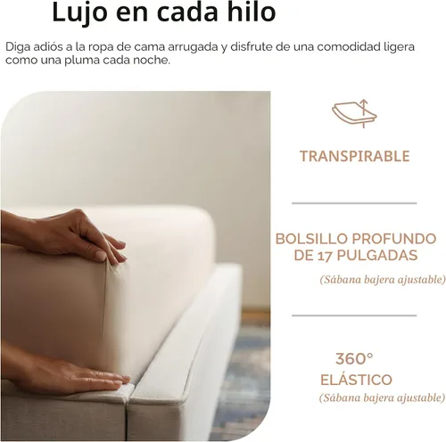 Miniatura 5 de Threadmill Sábanas de lujo de algodón Supima, sábanas de 100% algodón suaves de 1200 hilos de lujo para cama tamaño matrimonial, juego de 4 sábanas