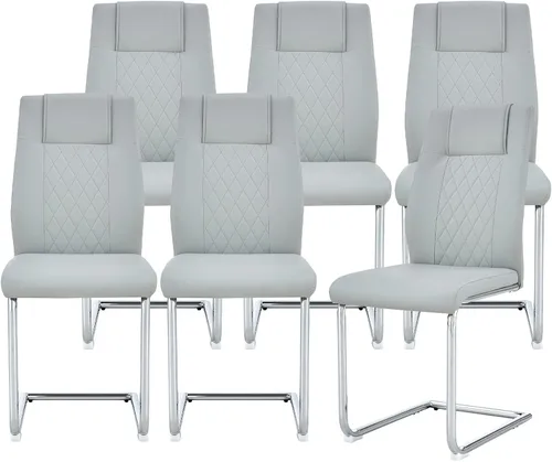 Miniatura 21 de cinkehome Juego de 4 sillas de comedor modernas de color negro con patas de metal plateado, silla lateral tapizada sin brazos con respaldo alto