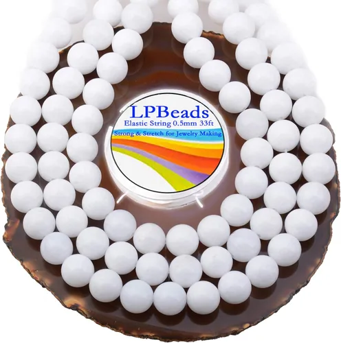 Miniatura 49 de LPBeads 100 piezas de cuentas sueltas de jade blanco natural pulido de 8 mm y redondo con cordón elástico para hacer joyas y pulseras Jade blanco