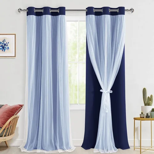 Miniatura 85 de Hiasan Cortinas opacas con superposición transparente, aislamiento térmico para mezclar y combinar de doble capa, cortinas de oscurecimiento de Beige