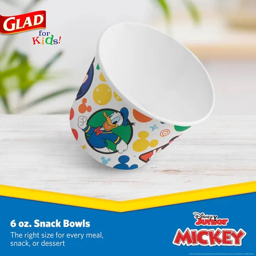 Miniatura 2 de Glad para Niños Cuencos Desechables de Papel para Aperitivos de Disney Mickey & Friends, Tapas No Incluidas - Resistentes, Aptos para Microondas