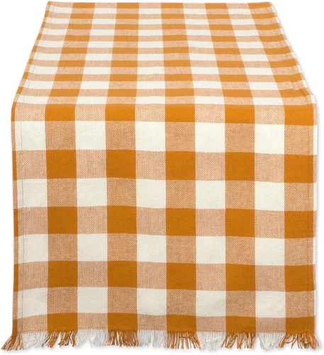 DII - Colección de mesa con flecos pesados y cuadros, camino de mesa, 14x72 pulgadas, calabaza y especias Naranja