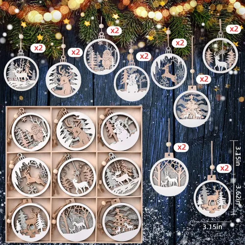 Miniatura 3 de 18 adornos de Navidad, decoración rústica de IDATOO Farmhouse Winter Wonderland con purpurina, escenas en capas 3D, adornos de madera, decoración