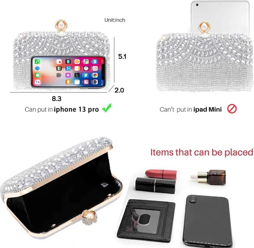 Miniatura 5 de Yokawe Bolso de noche con cristales para mujer, con diamantes de imitación, con borlas, bolsos cruzados para novia, boda, fiesta, baile de graduación